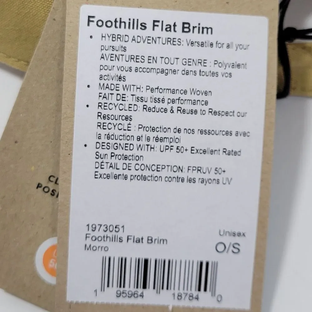Prana Foothills Flat Brim‎ Hat UPF 50 Tan Adjustable Unisex Logo Packable NEW